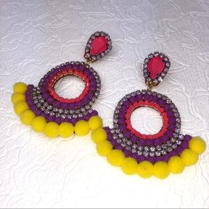 Lilac Pink Yellow Chandelier Statement Earrings